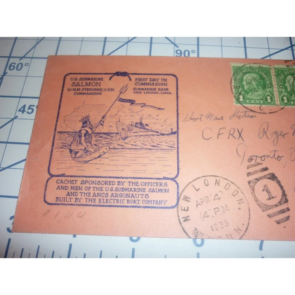 1938‎ US Submarine Salmon SS-182 First Day Commission Naval Cover New London CT